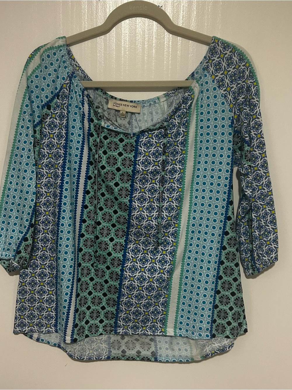 Jones New York Blue & Teal Mixed Print Women's Blouse